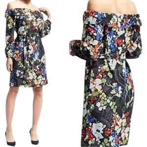 Banana Republic Romantic Black Floral Off Shoulder Sheath Party Dress Women’s M